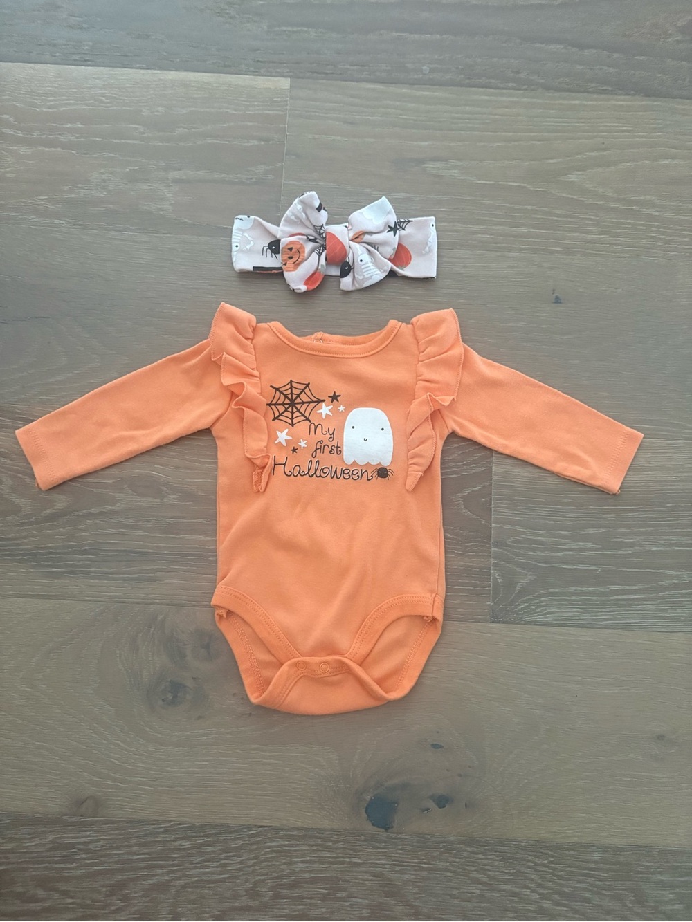 My First Halloween Orange Baby Bodysuit with Headband, size 3-6 months